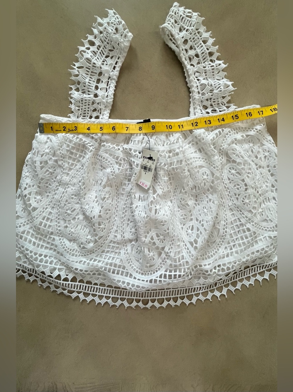 NWT Express White Crochet Lace Boho Ruffled Crop Tank Top Size Small - Picture 7 of 11